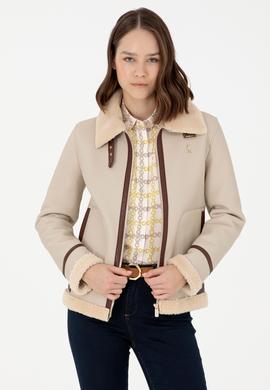 Kadın Ekru Deri Ceket - 50297261002