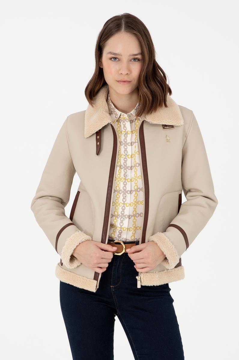 Kadın Ekru Deri Ceket