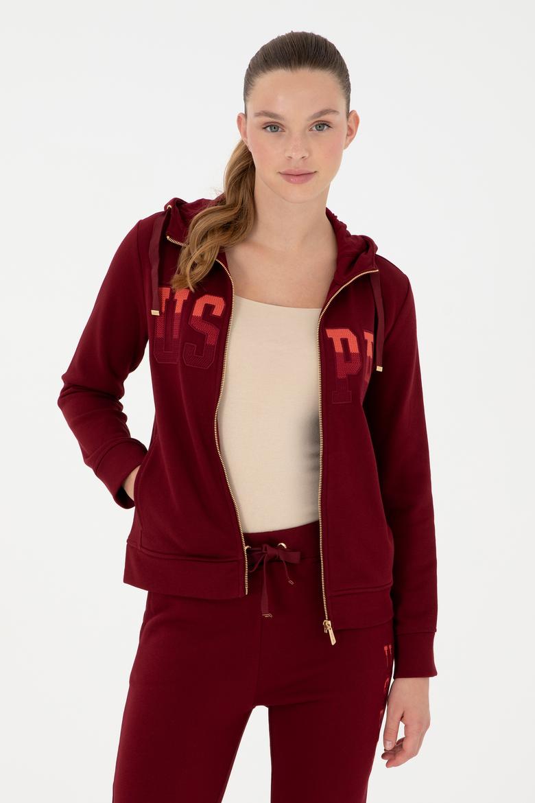 Kadın Bordo Basic Kapüşonlu Sweatshirt