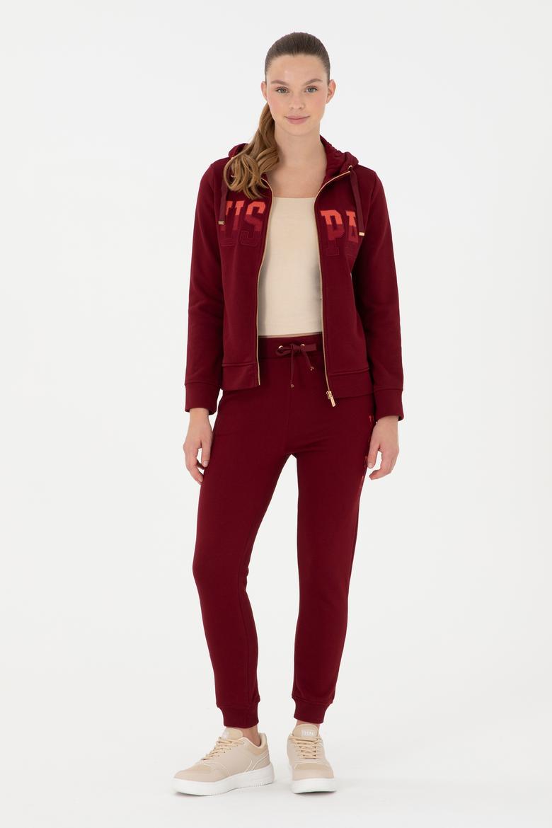 Kadın Bordo Basic Kapüşonlu Sweatshirt - 50289540061