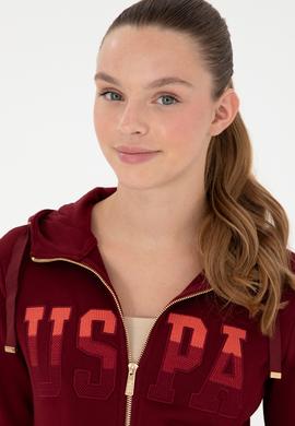 Kadın Bordo Basic Kapüşonlu Sweatshirt - 50289540061