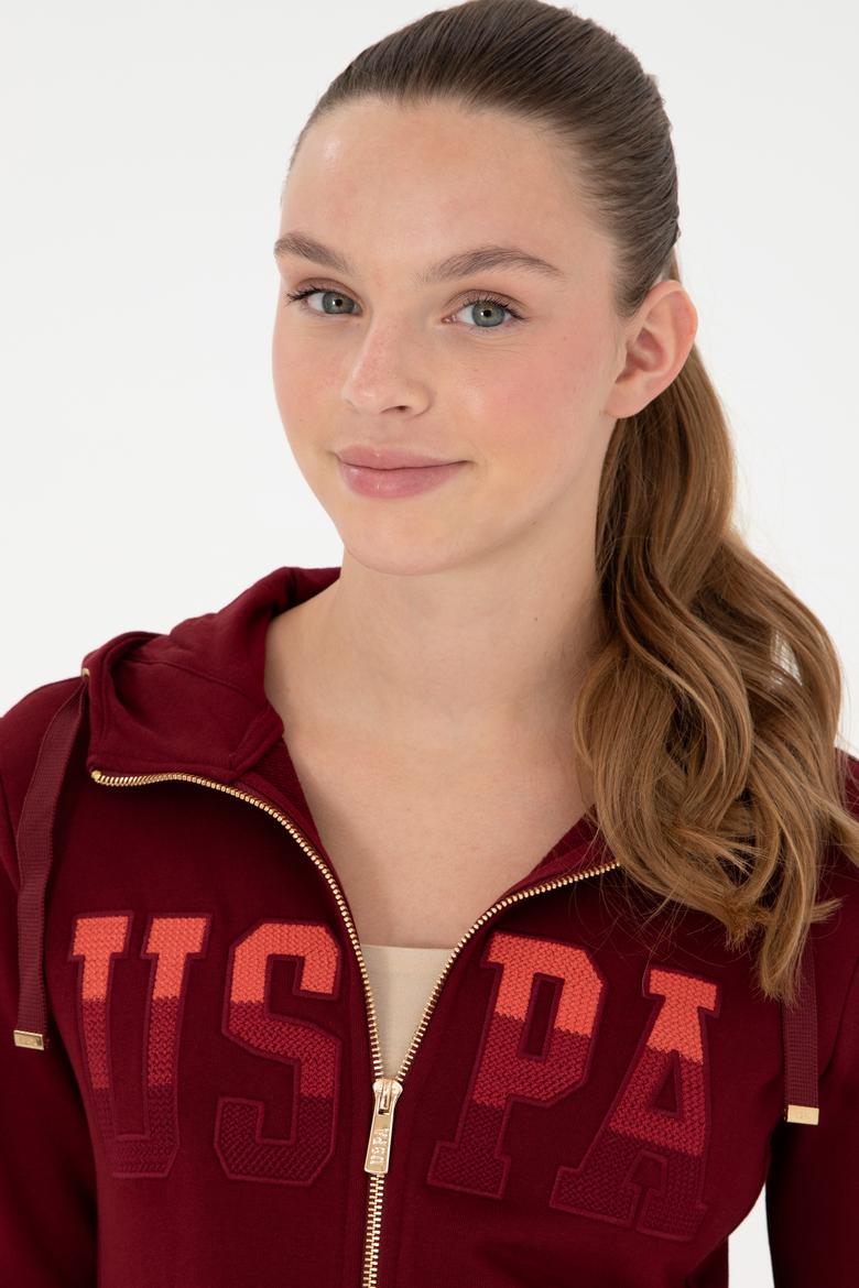 Kadın Bordo Basic Kapüşonlu Sweatshirt - 50289540061