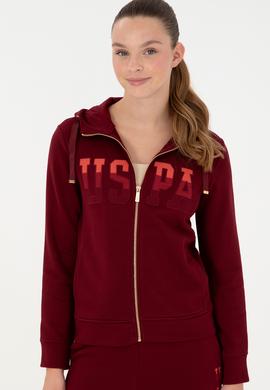 Kadın Bordo Basic Kapüşonlu Sweatshirt - 50289540061