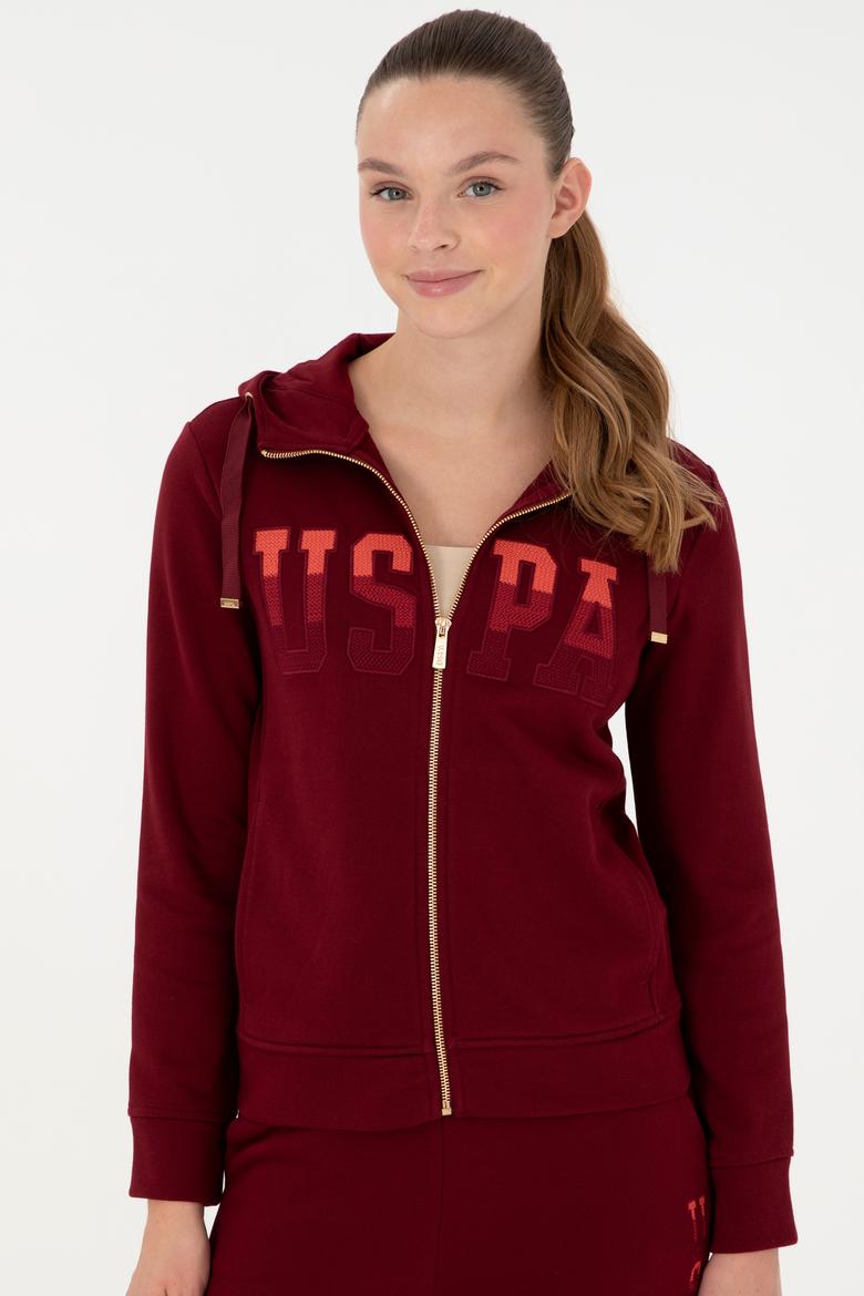 Kadın Bordo Basic Kapüşonlu Sweatshirt - 50289540061