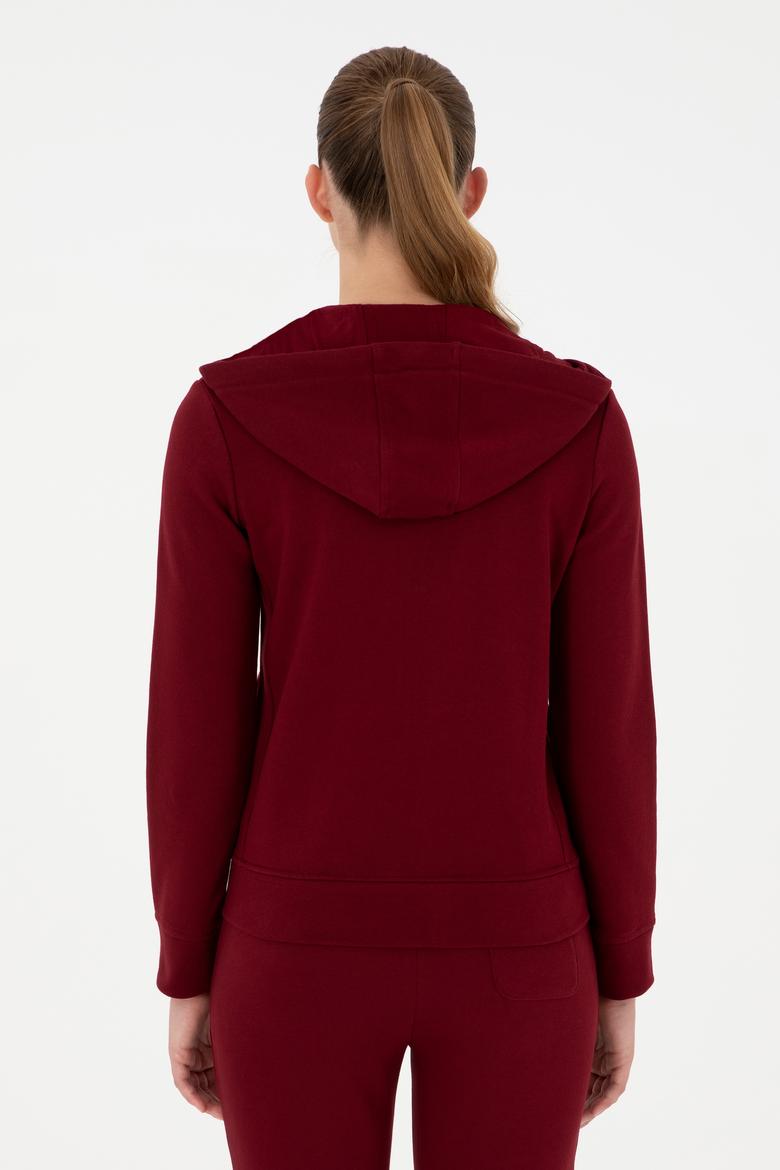Kadın Bordo Basic Kapüşonlu Sweatshirt - 50289540061