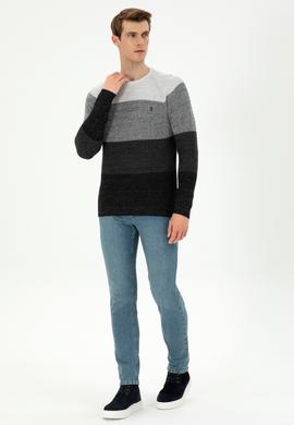 Erkek Slim Fit Bisiklet Yaka Antrasit Melanj Kazak - 50293017023