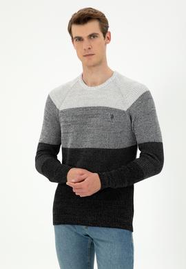 Erkek Slim Fit Bisiklet Yaka Antrasit Melanj Kazak - 50293017023