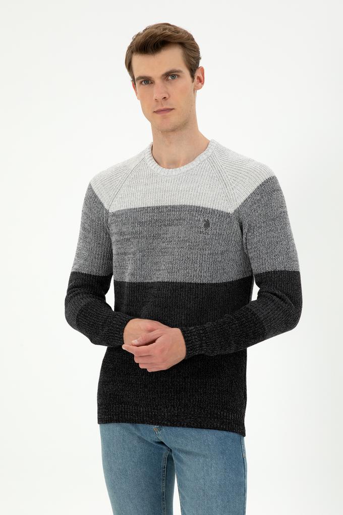 Erkek Slim Fit Bisiklet Yaka Antrasit Melanj Kazak