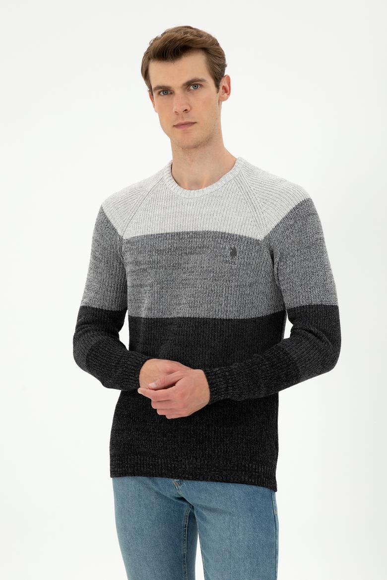 Erkek Slim Fit Bisiklet Yaka Antrasit Melanj Kazak