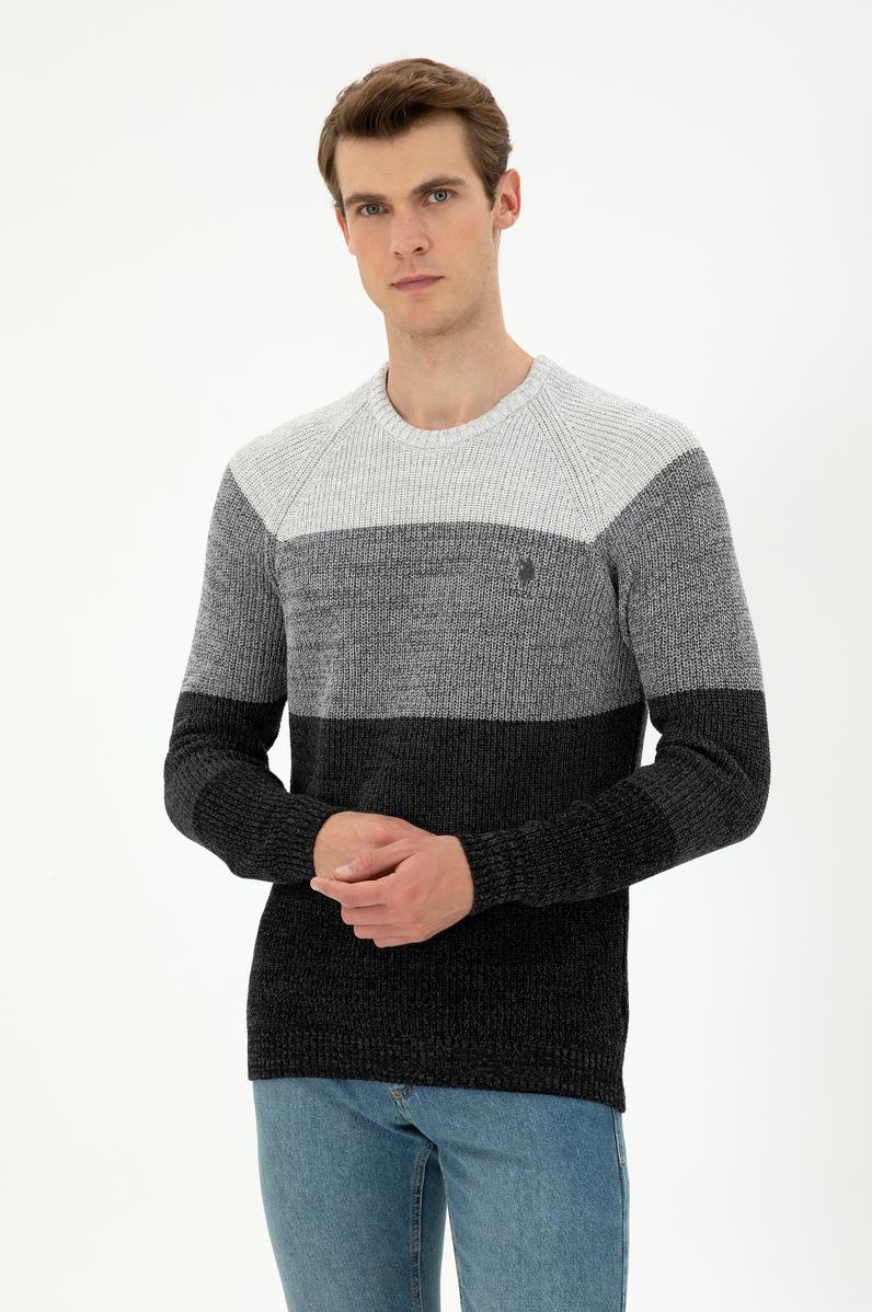 Erkek Slim Fit Bisiklet Yaka Antrasit Melanj Kazak