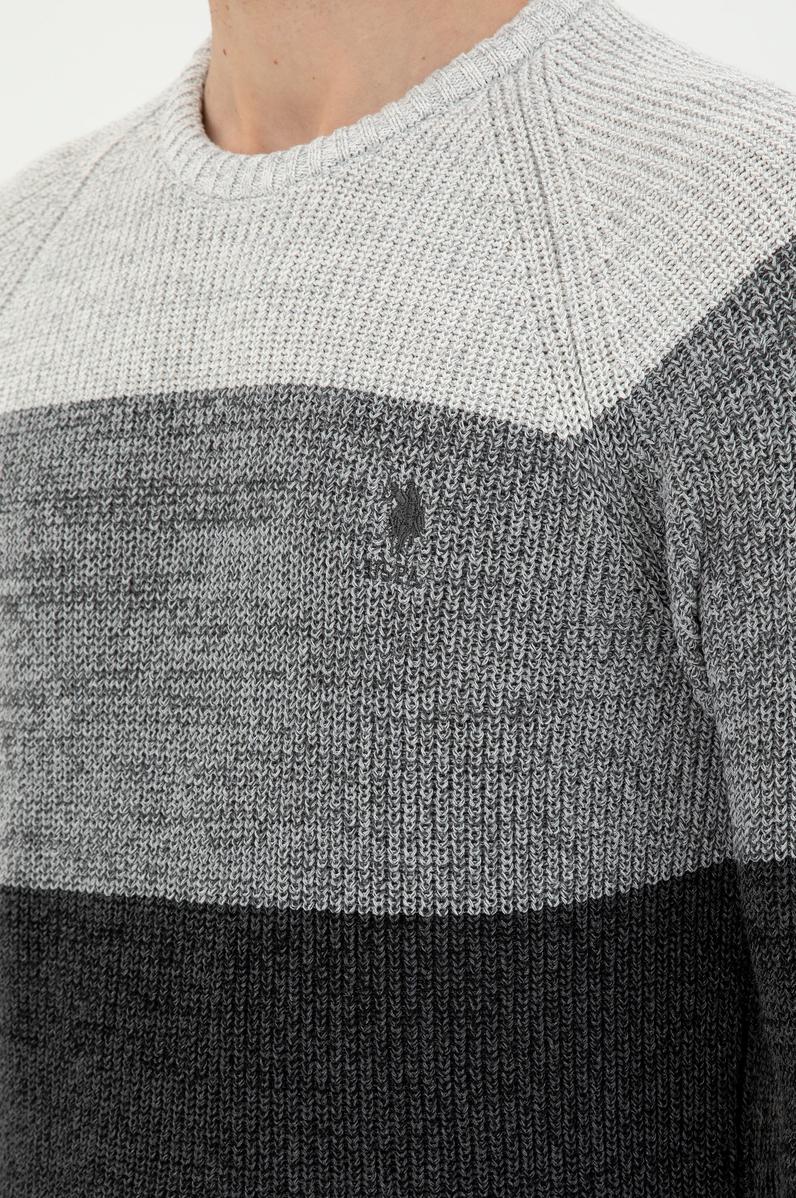 Erkek Slim Fit Bisiklet Yaka Antrasit Melanj Kazak