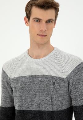 Erkek Slim Fit Bisiklet Yaka Antrasit Melanj Kazak - 50293017023