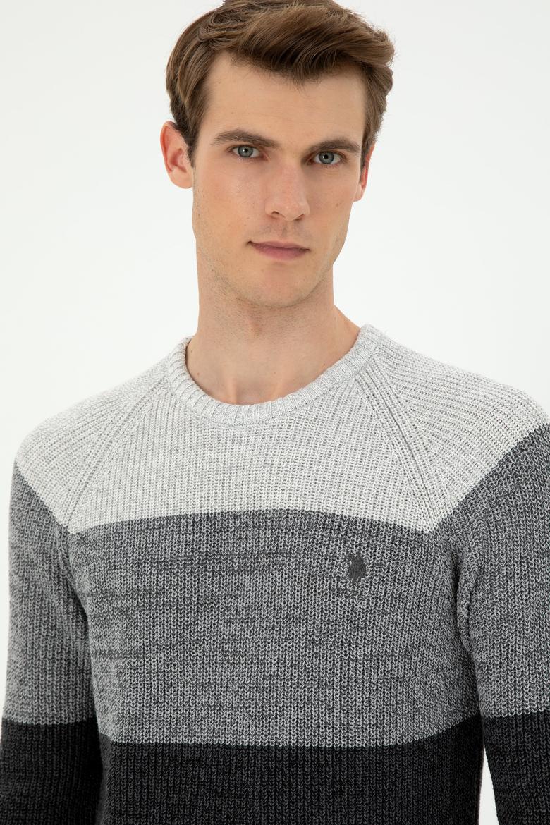 Erkek Slim Fit Bisiklet Yaka Antrasit Melanj Kazak - 50293017023