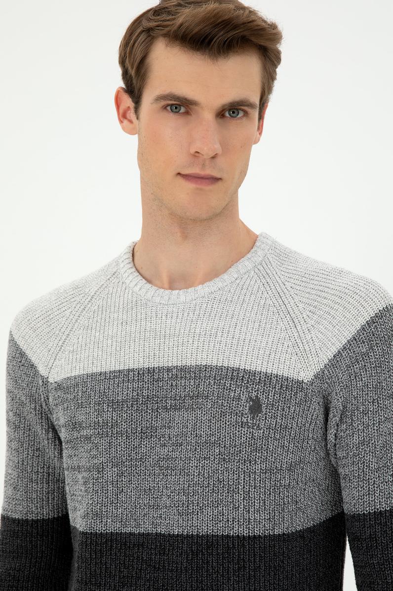 Erkek Slim Fit Bisiklet Yaka Antrasit Melanj Kazak