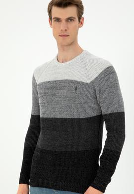 Erkek Slim Fit Bisiklet Yaka Antrasit Melanj Kazak - 50293017023