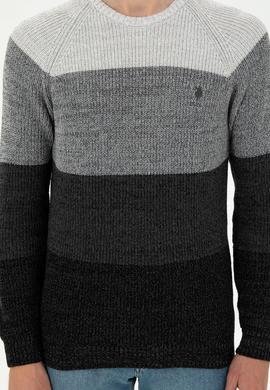 Erkek Slim Fit Bisiklet Yaka Antrasit Melanj Kazak - 50293017023