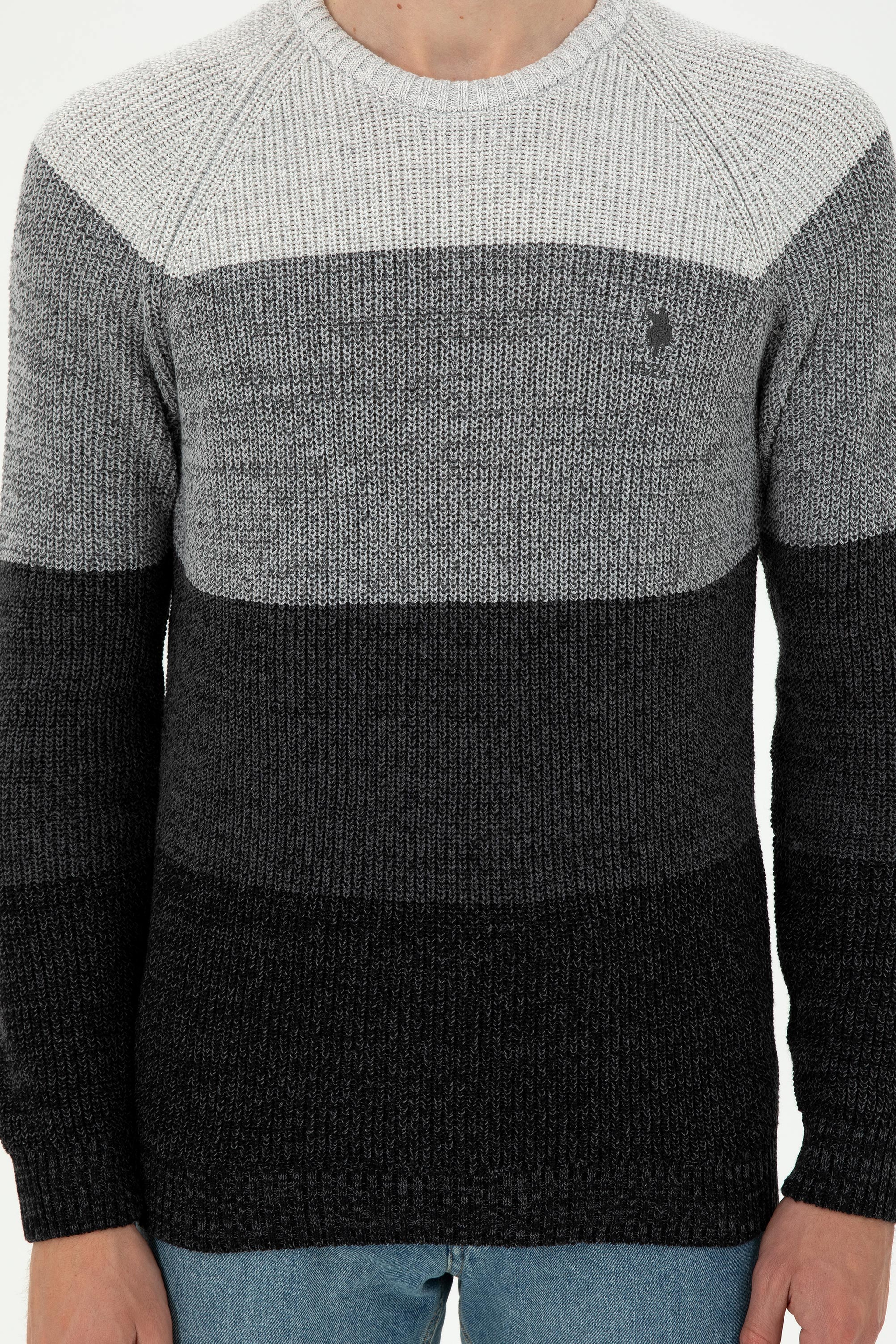 Erkek Slim Fit Bisiklet Yaka Antrasit Melanj Kazak - Image 6