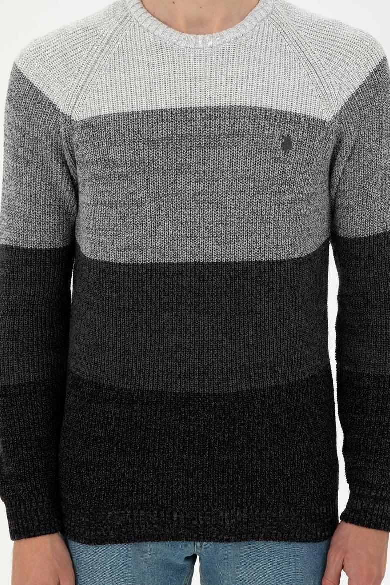 Erkek Slim Fit Bisiklet Yaka Antrasit Melanj Kazak - 50293017023