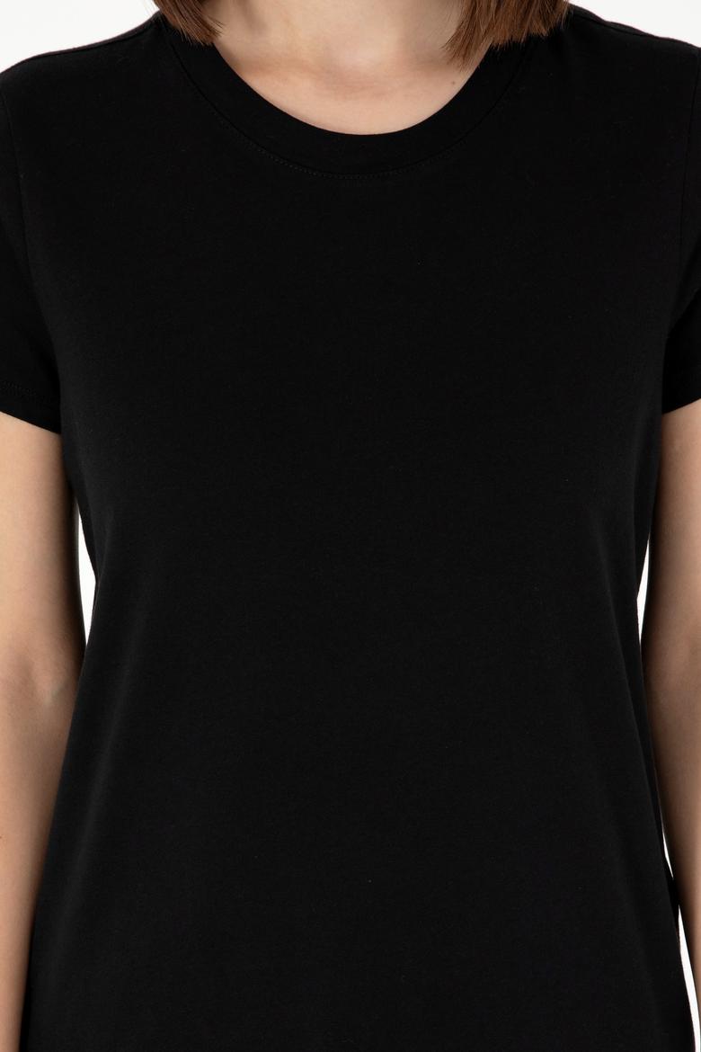 Kadın Siyah Bisiklet Yaka Basic Tişört - 50296152052