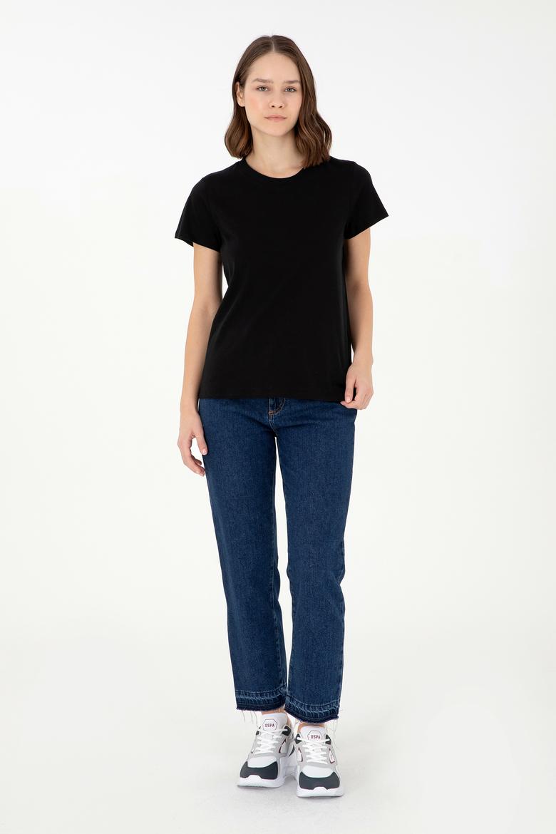 Kadın Siyah Bisiklet Yaka Basic Tişört - 50296152052