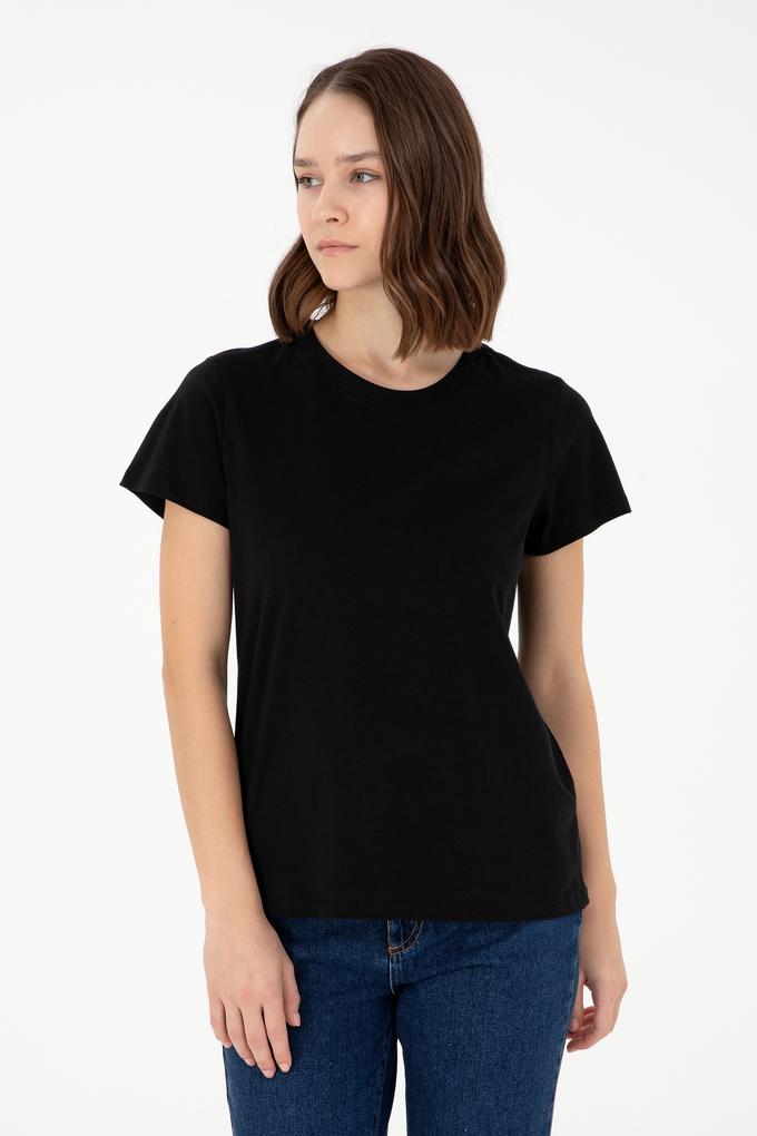 Kadın Siyah Bisiklet Yaka Basic Tişört