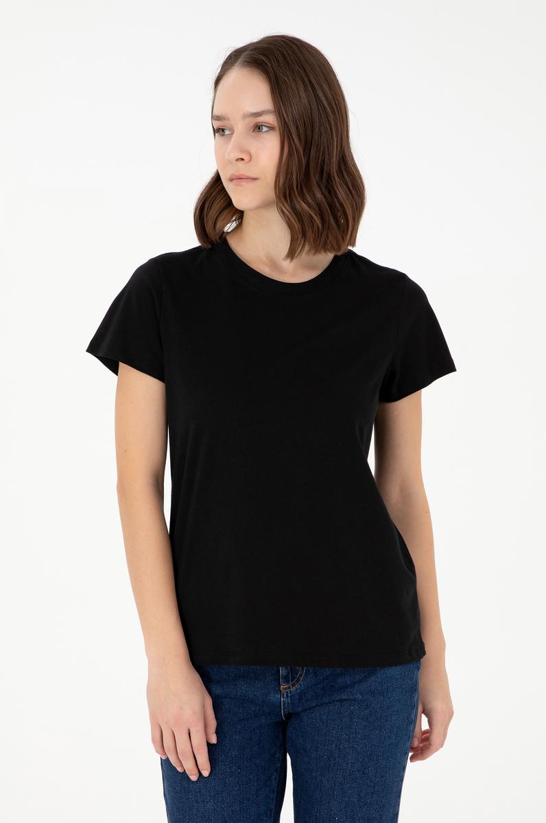 Kadın Siyah Bisiklet Yaka Basic Tişört