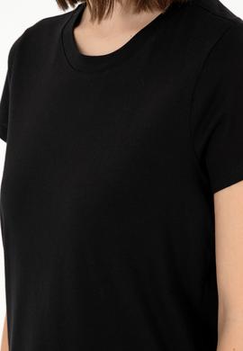 Kadın Siyah Bisiklet Yaka Basic Tişört - 50296152052