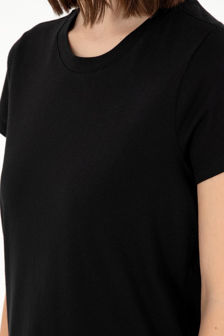 Kadın Siyah Bisiklet Yaka Basic Tişört - 50296152052