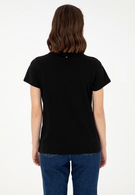 Kadın Siyah Bisiklet Yaka Basic Tişört - 50296152052