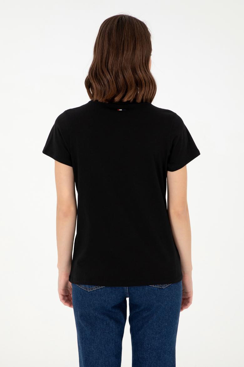 Kadın Siyah Bisiklet Yaka Basic Tişört - 50296152052