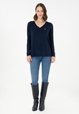 Kadın Lacivert V Yaka Sweatshirt - 50289542030