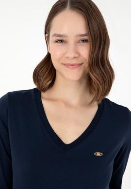 Kadın Lacivert V Yaka Sweatshirt - 50289542030