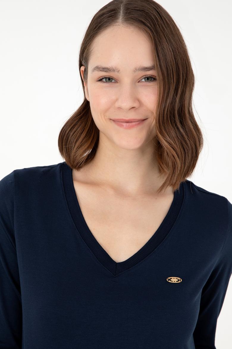 Kadın Lacivert V Yaka Sweatshirt - 50289542030