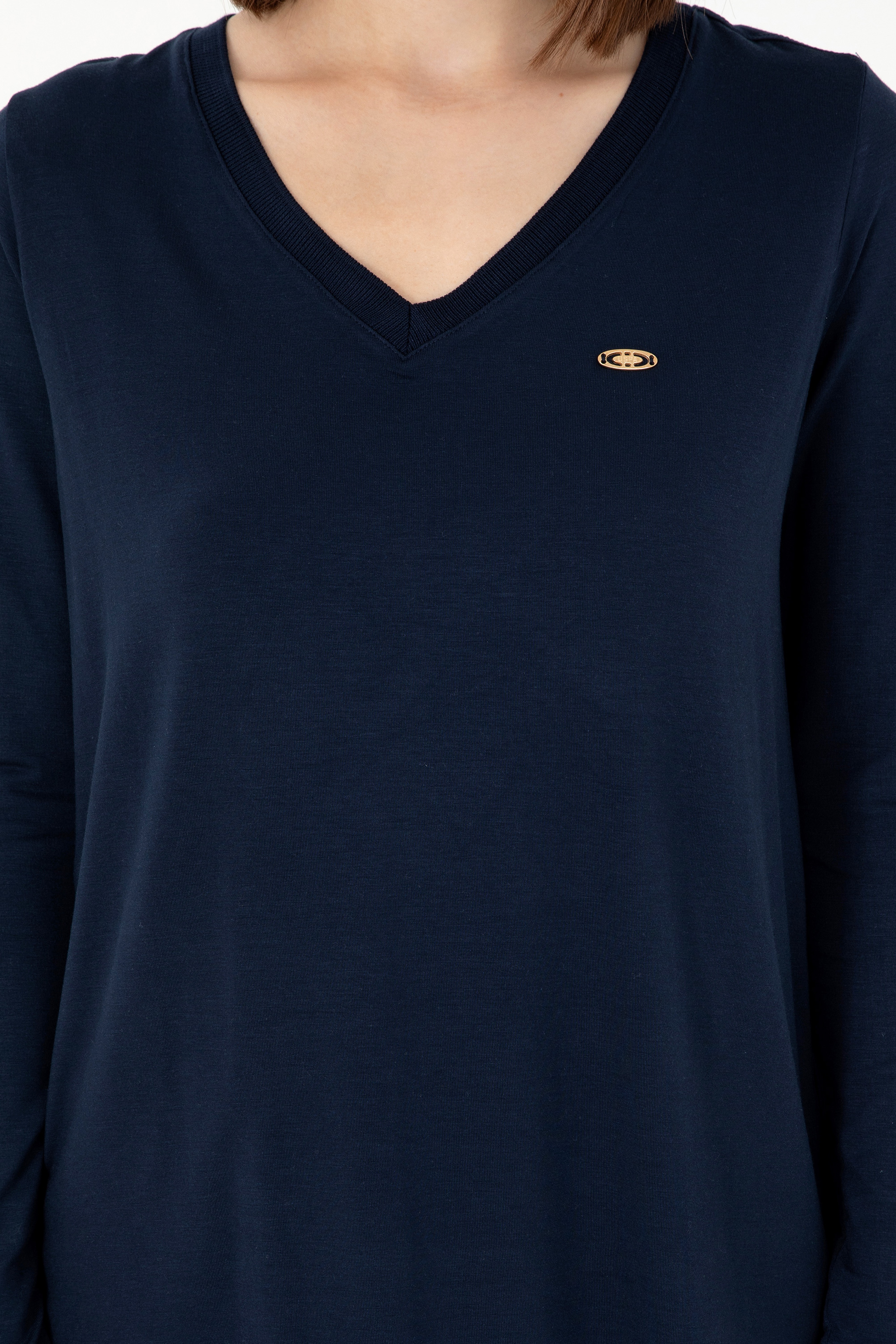 Kadın Lacivert V Yaka Sweatshirt - Image 6