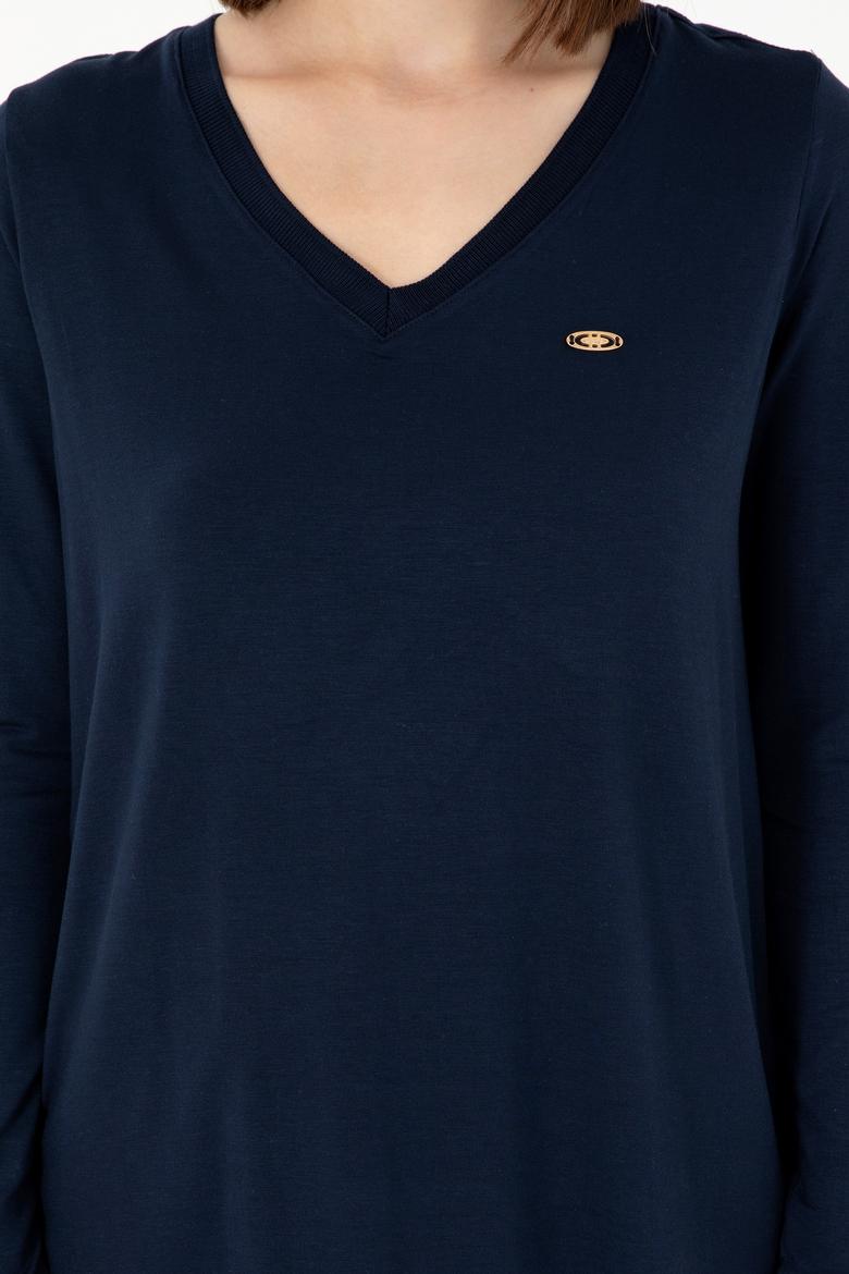 Kadın Lacivert V Yaka Sweatshirt - 50289542030