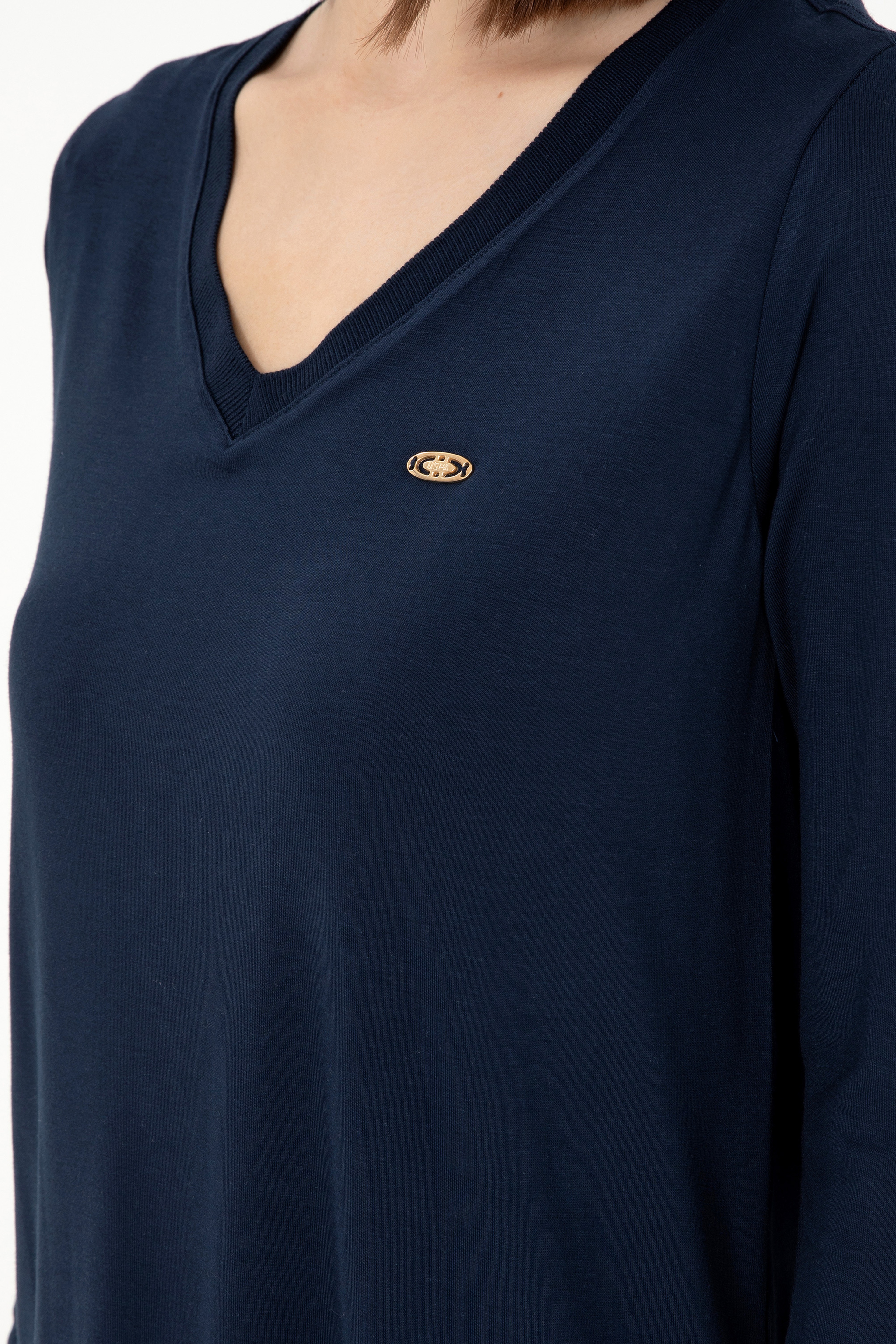 Kadın Lacivert V Yaka Sweatshirt - Image 7