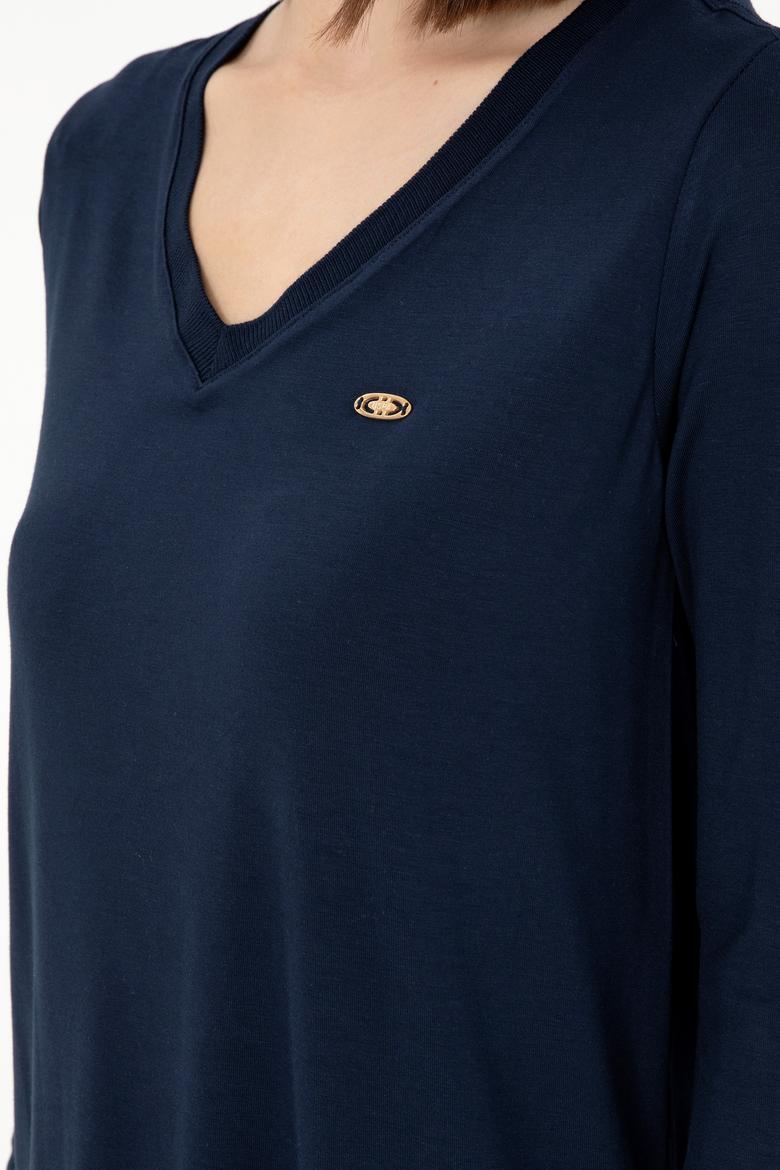 Kadın Lacivert V Yaka Sweatshirt - 50289542030