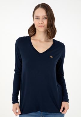 Kadın Lacivert V Yaka Sweatshirt - 50289542030