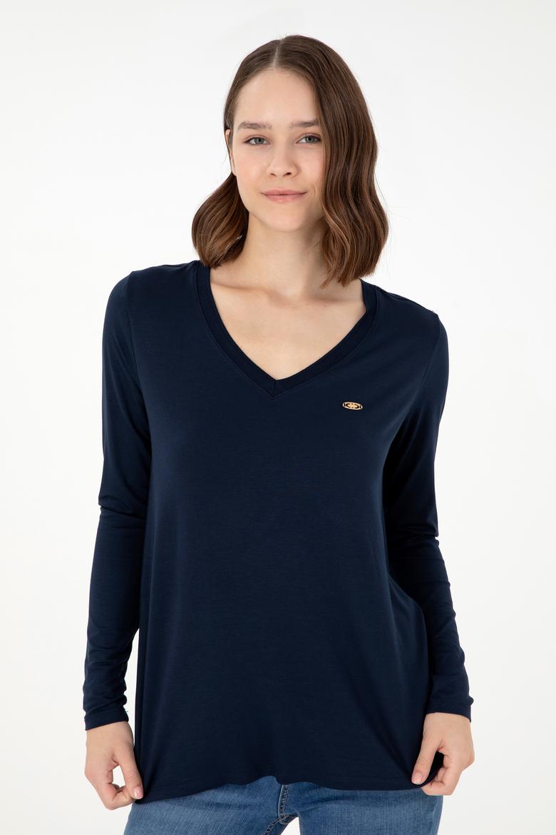 Kadın Lacivert V Yaka Sweatshirt - 50289542030