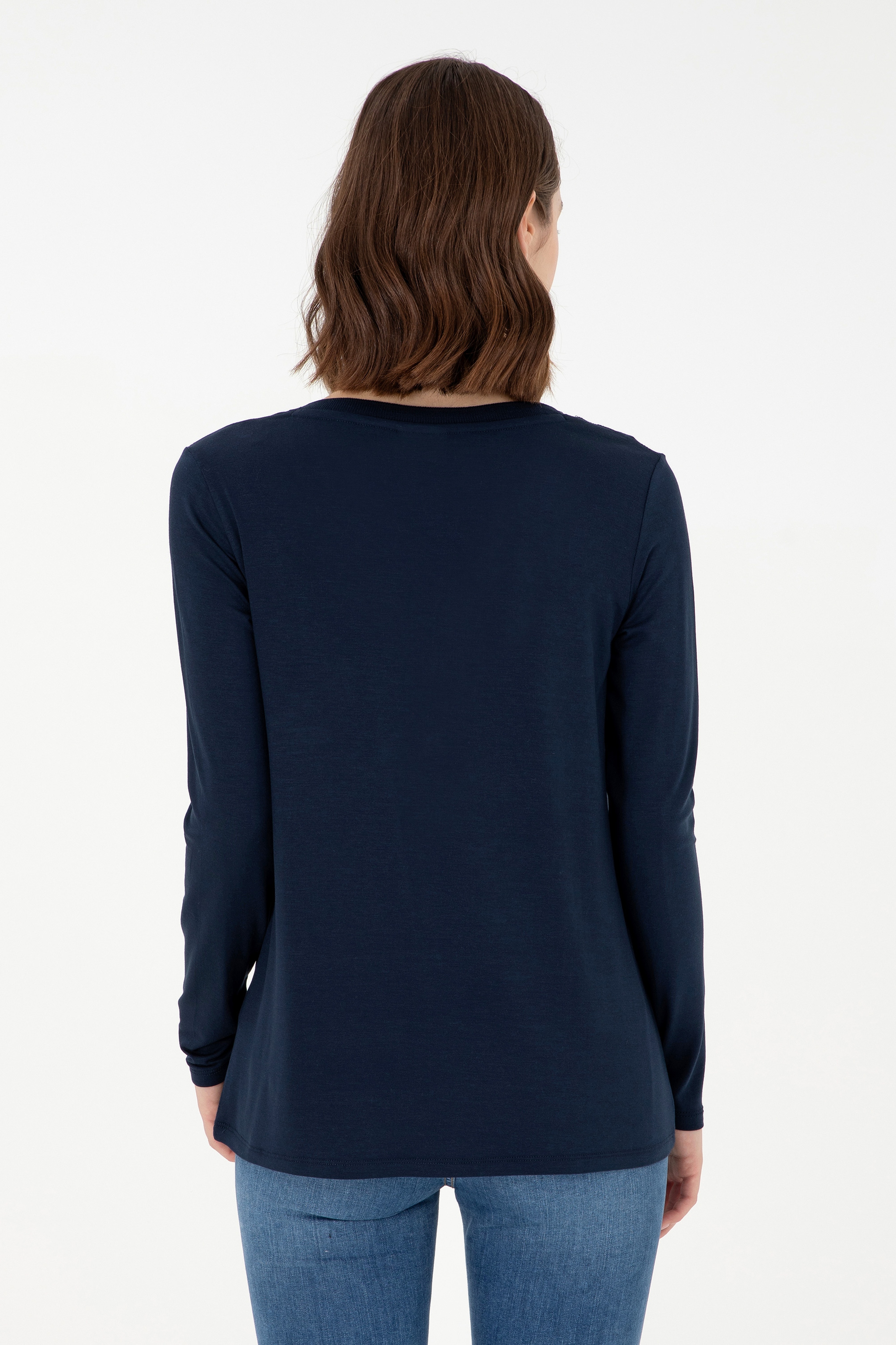Kadın Lacivert V Yaka Sweatshirt - Image 5