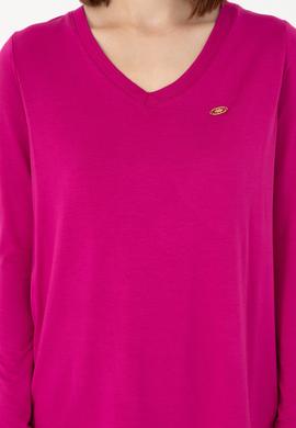 Kadın Fuşya V Yaka Sweatshirt - 50289542134