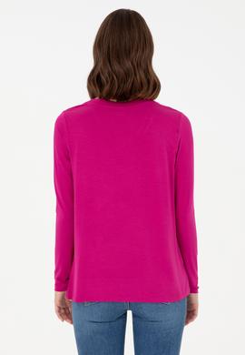 Kadın Fuşya V Yaka Sweatshirt - 50289542134