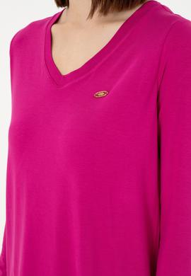 Kadın Fuşya V Yaka Sweatshirt - 50289542134