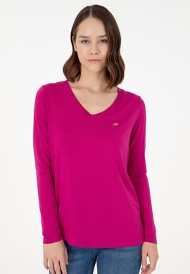 Kadın Fuşya V Yaka Sweatshirt - 50289542134