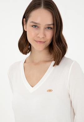 Kadın Krem V Yaka Sweatshirt - 50289542110