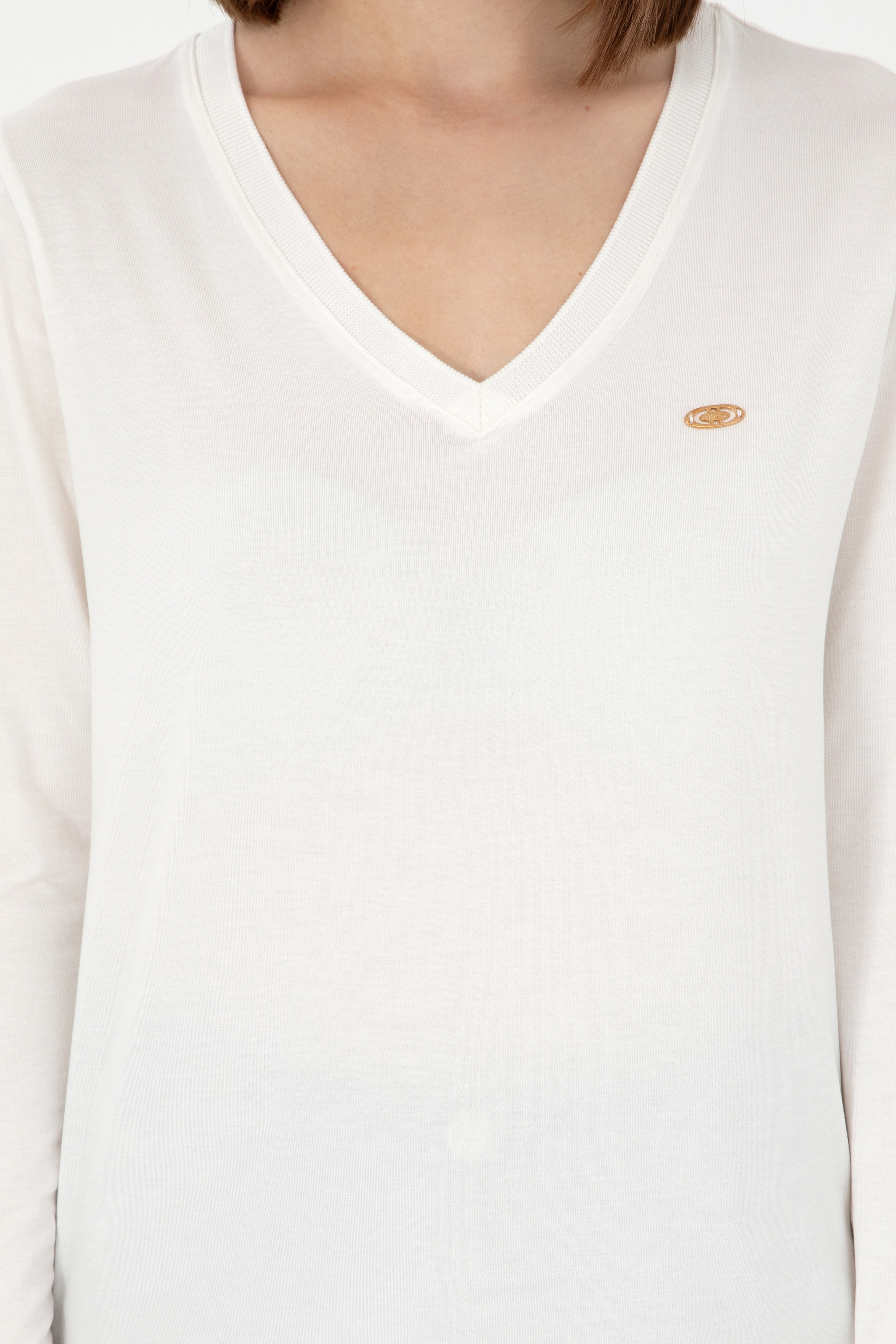 Kadın Krem V Yaka Sweatshirt - Image 7