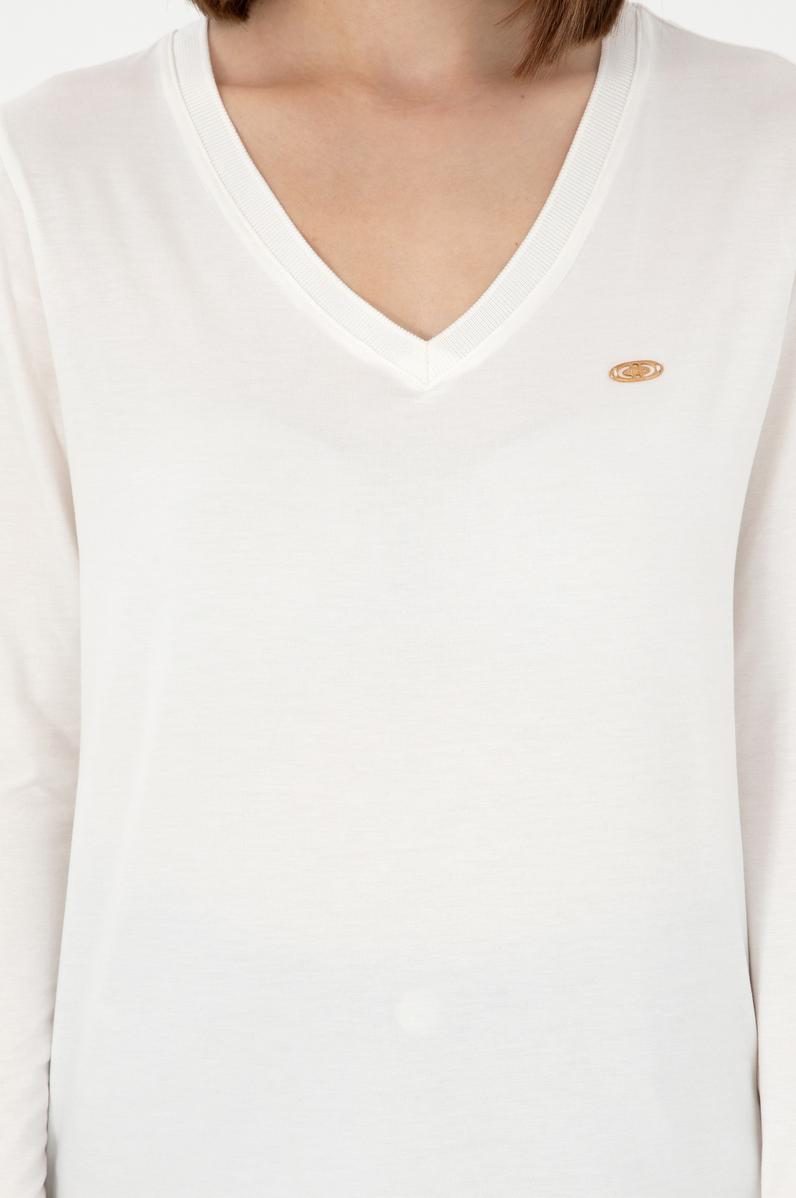 Kadın Krem V Yaka Sweatshirt