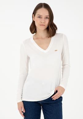 Kadın Krem V Yaka Sweatshirt - 50289542110