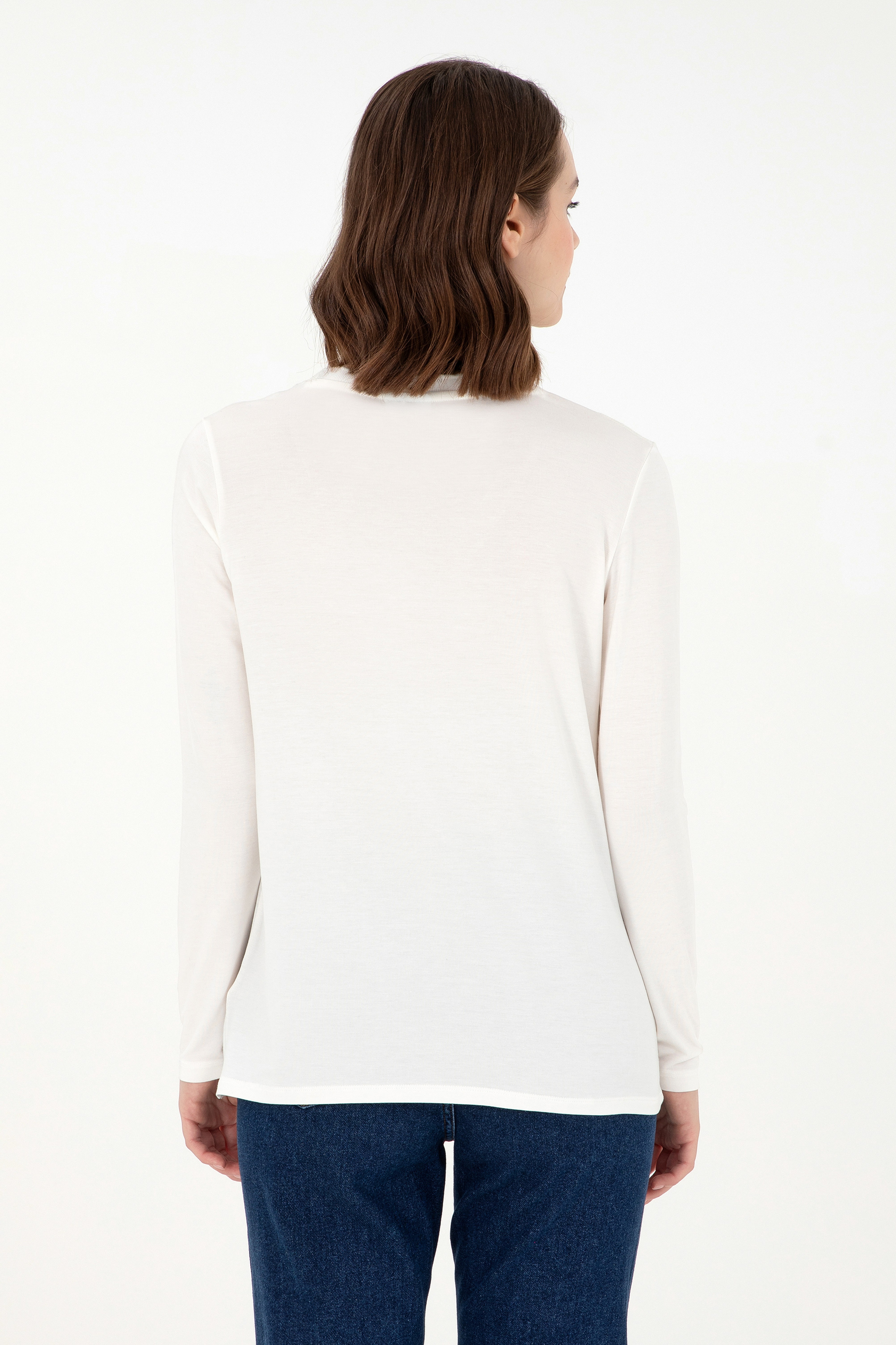 Kadın Krem V Yaka Sweatshirt - Image 5