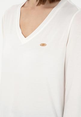 Kadın Krem V Yaka Sweatshirt - 50289542110